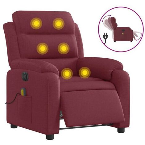 Chaise longue de massage électrique réglable en inclinaison, avec fonction chauffage et contrôle tactile, tissu velours rouge bordeaux – pour salon, bureau ou spa à domicile