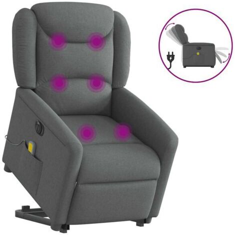 Chaise longue de massage électrique réglable en tissu gris foncé – avec fonction chauffage, intensité ajustable et appui-tête amovible – pour détente profonde à domicile