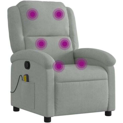 Chaise longue de massage en velours gris clair – Lit de relaxation ergonomique avec dossier inclinable et repose-pieds réglable
