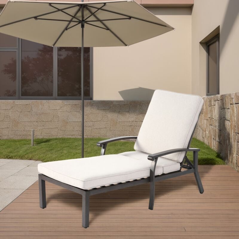Chaise longue de patio, avec 5 dossiers réglables, coussin d'assise en coton, structure à tissage croisé, idéale pour les terrasses et les balcons