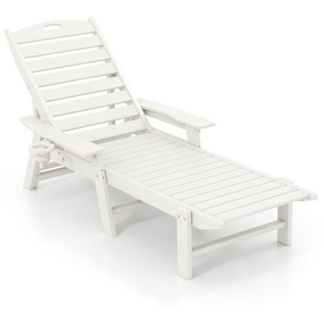 Chaise Longue de Patio en HDPE avec Dossier Inclinable à 4 Positions et Porte-gobelet Pivotant, 196-169 x 75 x 31,5-65 cm pour Jardin, Piscine
