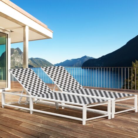 Chaise Longue de Patio Réglable avec Roues Chaise Longue d'Extérieur avec Tissu Respirant et Cadre Métallique Robuste Relaxant d'Extérieur