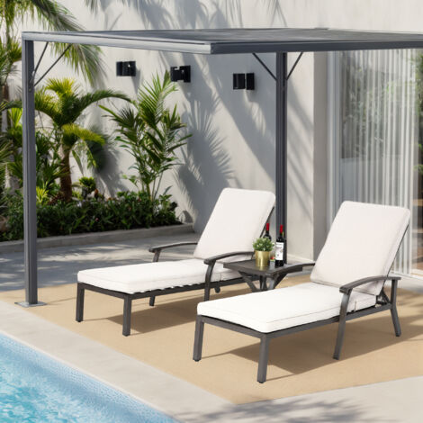 Chaise longue de patio réglable en aluminium résistant à la rouille avec coussin en coton imperméable beige pour piscine et jardin