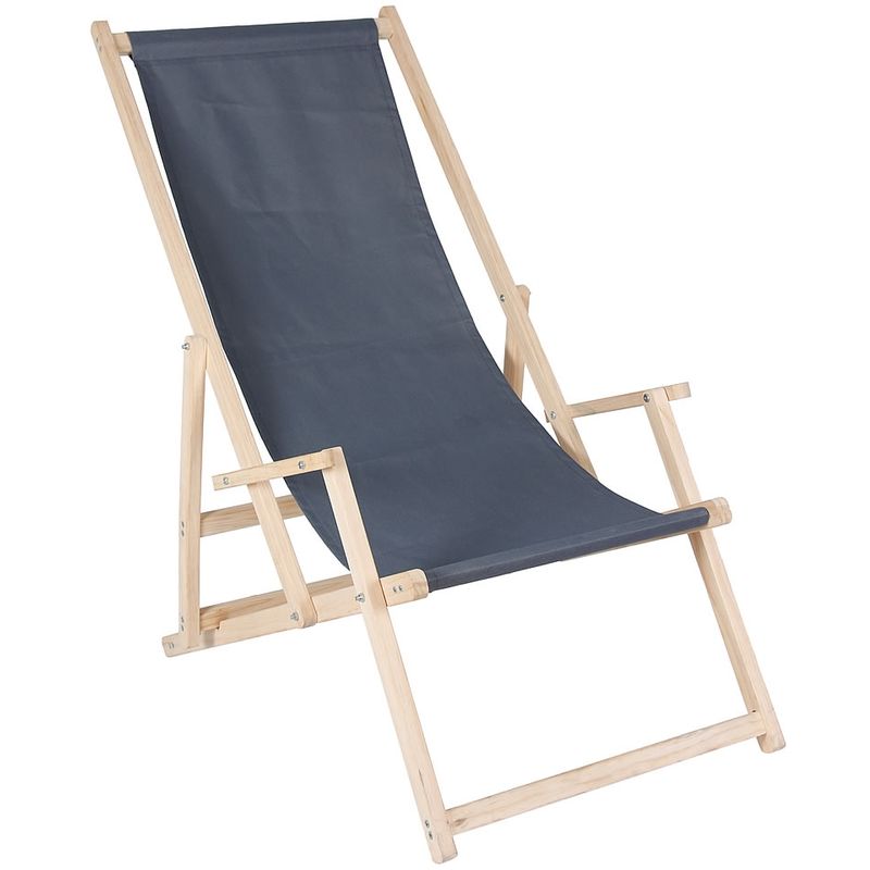 Mucola - Chaise de plage avec accoudoir, chaise longue de plage en bois, canapé pliant - anthracite