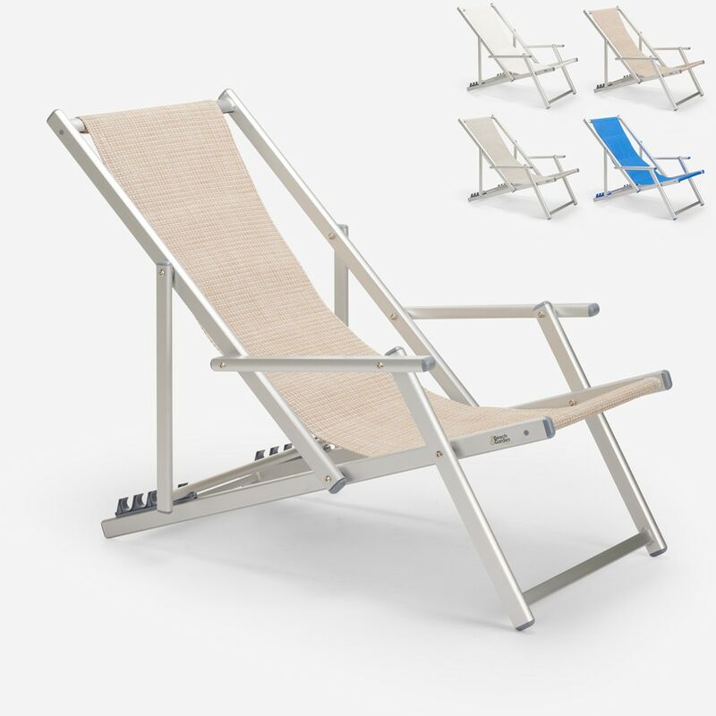 Chaise longue de plage avec accoudoirs en aluminium Riccione Gold Lux Couleur: Beige