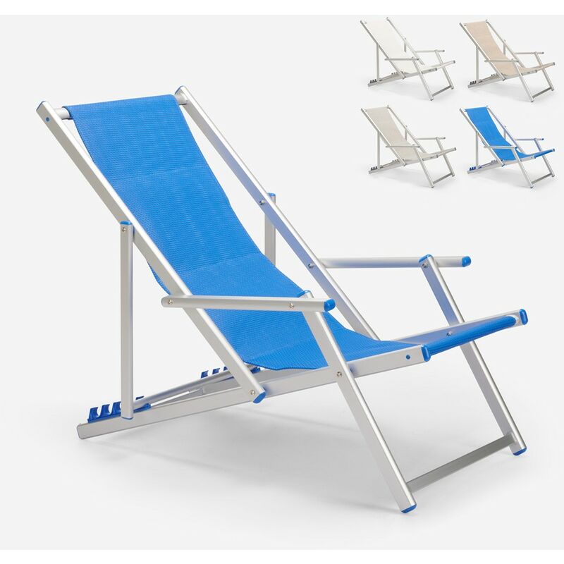 Chaise longue de plage avec accoudoirs en aluminium Riccione Gold Lux Couleur: Bleu
