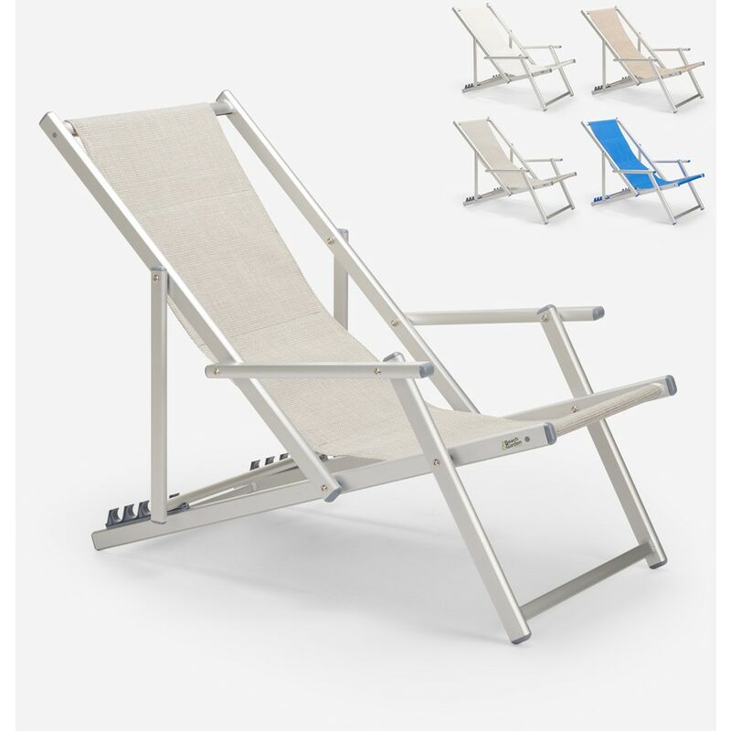Chaise longue de plage avec accoudoirs en aluminium Riccione Gold Lux Couleur: Gris