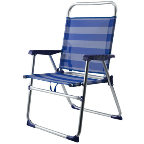 Chaise Longue de Plage en Textilène et Aluminium Transat Relax Repliable  Couleur: Bleu - Modéle: Rayures