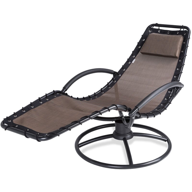 Casaria - Chaise longue de relaxation Eve en acier laqué Fonction bascule Coussin Chaise Fauteuil de jardin à bascule Moka