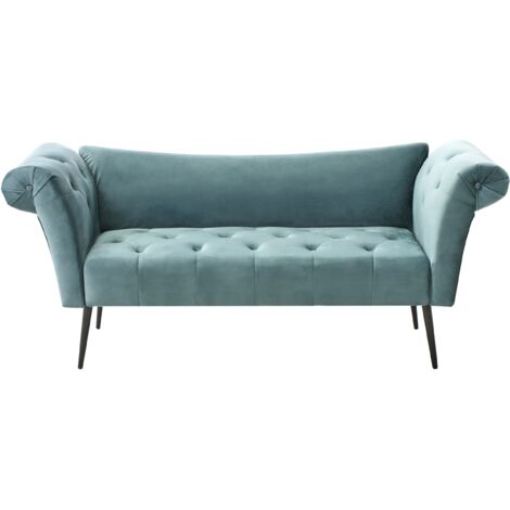 Chaise longue de terciopelo acolchado capitoné verde azulado Nantilly