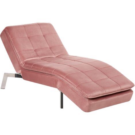 Chaise longue de terciopelo rosa plateado respaldo reclinable capitoné Loiret
