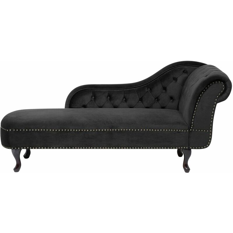 Chaise Longue in Velluto Nero Versione Destra Stile Chesterfield Nimes