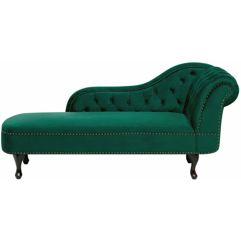 Chaise Longue in Velluto Verde Versione Destra Stile Chesterfield Nimes