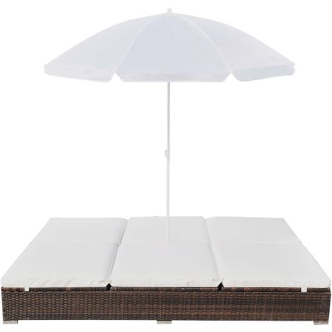 Chaise longue d'extérieur avec parasol Résine tressée Marron