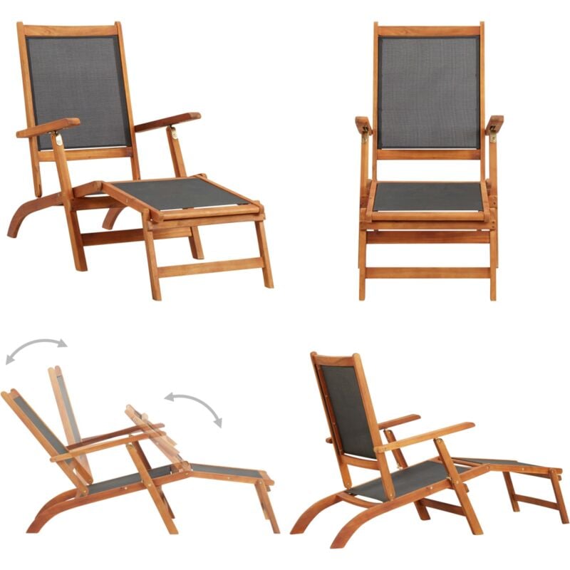 Vidaxl - Chaise longue d'extérieur Bois d'acacia massif et textilene - Chaise Longue - Mobilier De Jardin - Transat - Jardin - Acacia - Home & Living