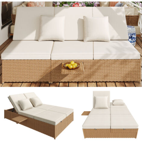 Chaise longue d'extérieur double, chaise longue en rotin d'extérieur, canapé en rotin pouvant servir de mobilier de jardin, idéale pour les terrasses, les balcons et les jardins, résistante aux intemp