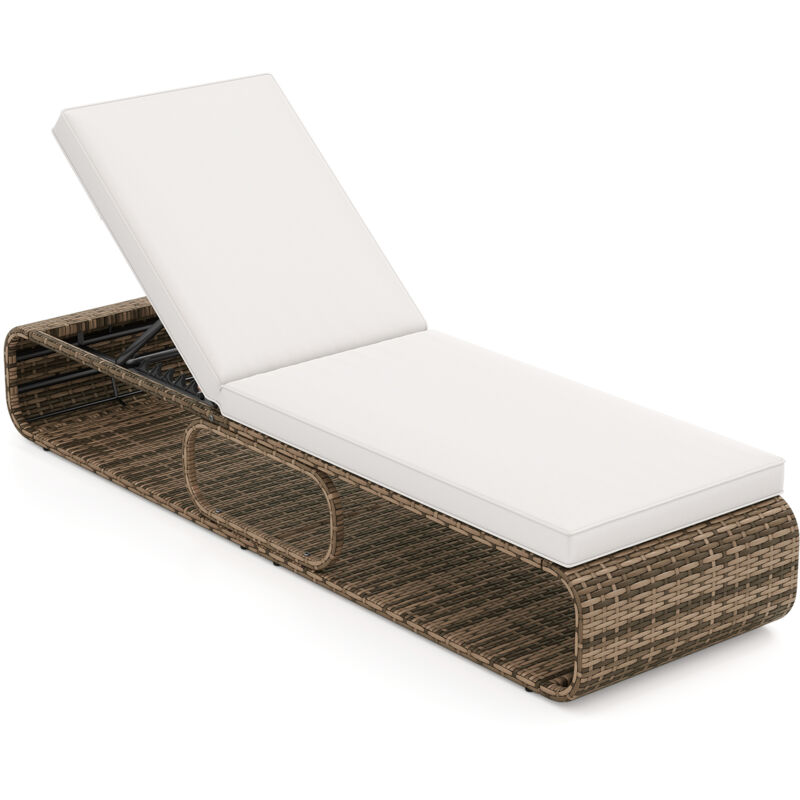 Costway - Chaise Longue d'Extérieur Inclinable à 7 Positions en Osier pe avec Dossier Réglable, Coussin et Rangement, Charge 180KG, pour Bronzer