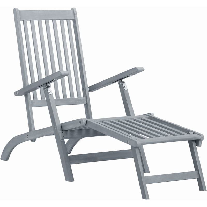Chaise longue d'ext¨¦rieur avec repose-pied D¨¦lavage gris Acacia - ASUPERMALL