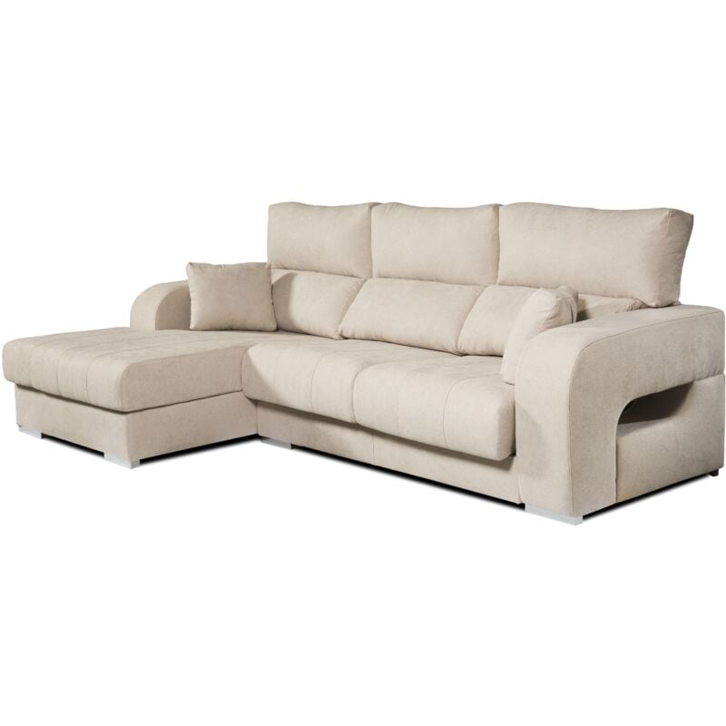 

Sofá Chaiselongue Diamante de Tela Antimanchas Izquierda Color Beige 3 plazas 284x160x102cm