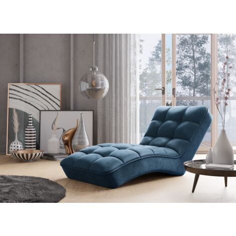 Chaise longue d'intérieur tissu capitonné RIKAL – Confort durable-Bleu nuit