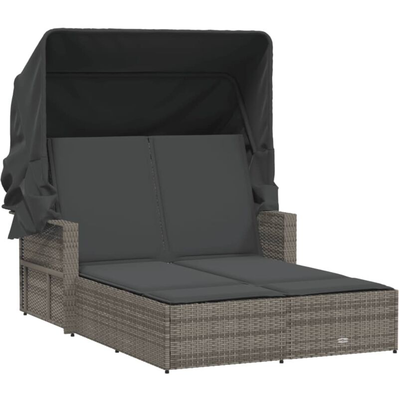 vidaXL Chaise longue double et auvent et coussins gris résine tressée