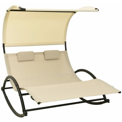 Chaise longue double avec auvent Textilène Crème 2