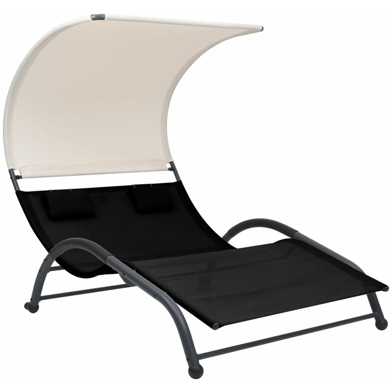 Chaise longue double avec auvent Textilene Noir