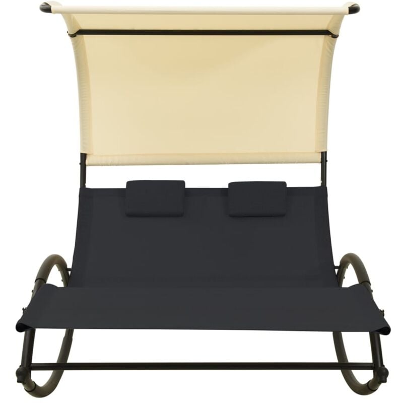 Vidaxl - Chaise longue double avec auvent Textilène Noir et crème