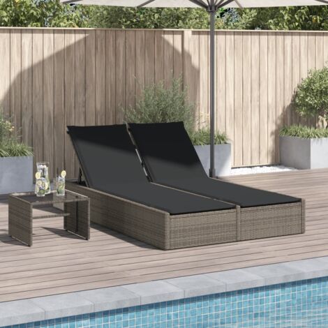 Chaise longue double avec coussins-Bain de soleil-Transat de relaxation gris résine tressée 284397