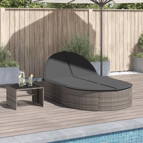 Chaise longue double avec coussins-Bain de soleil-Transat de relaxation gris résine tressée 462321