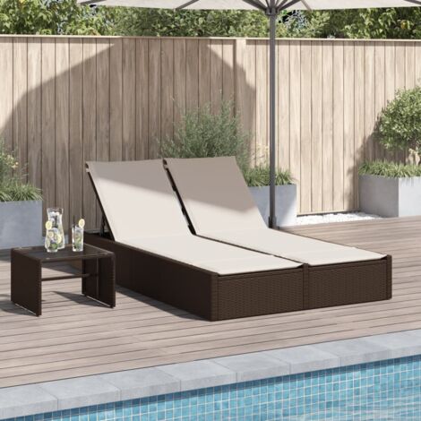 Chaise longue double avec coussins-Bain de soleil-Transat de relaxation marron résine tressée 950962