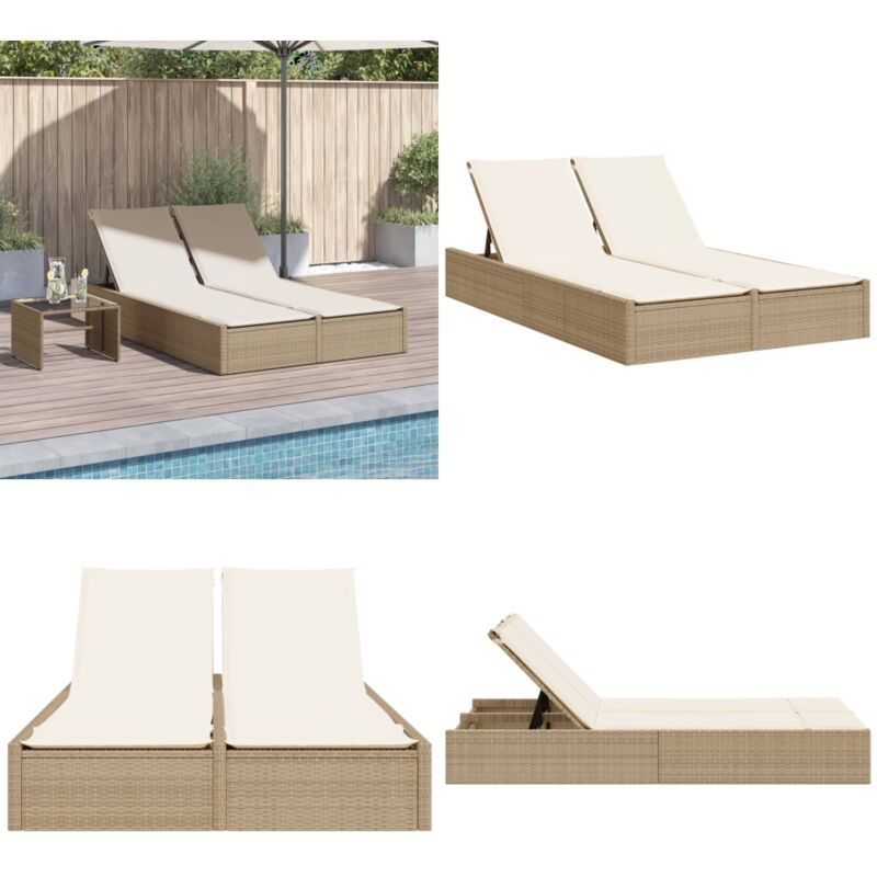 Chaise longue double avec coussins beige résine tressée - Chaises Longues Doubles - Bain De Soleil - Fauteuil De Jardin - Mobilier De Jardin