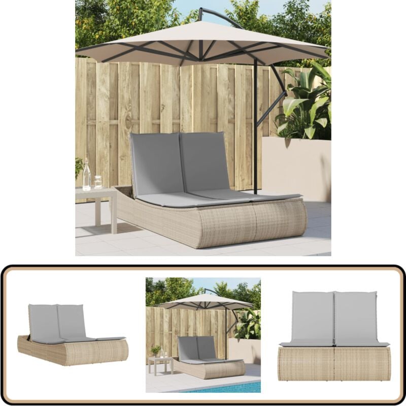 Chaise longue double avec coussins beige résine tressée - Chaises Longues Doubles - Transats - Lit De Bronzage - Mobilier De Jardin - Chaises