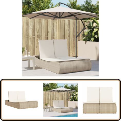 Chaise longue double avec coussins beige résine tressée - Chaises Longues Doubles - Transats - Lit De Bronzage - Mobilier De Jardin - Chaises Extérieures