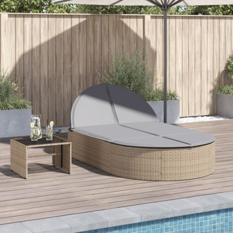 Chaise longue double avec coussins beige résine tressée vidaXL