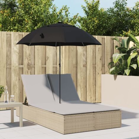 Chaise longue double avec coussins et parasol-Bain de soleil-Transat de relaxation beige poly rotin 543395
