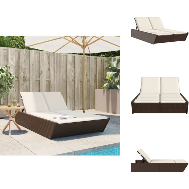 Chaise longue double avec coussins marron résine tressée - Chaises Longues Doubles - Chaises Longues De Jardin - Transats - Lit De Bronzage - Meubles