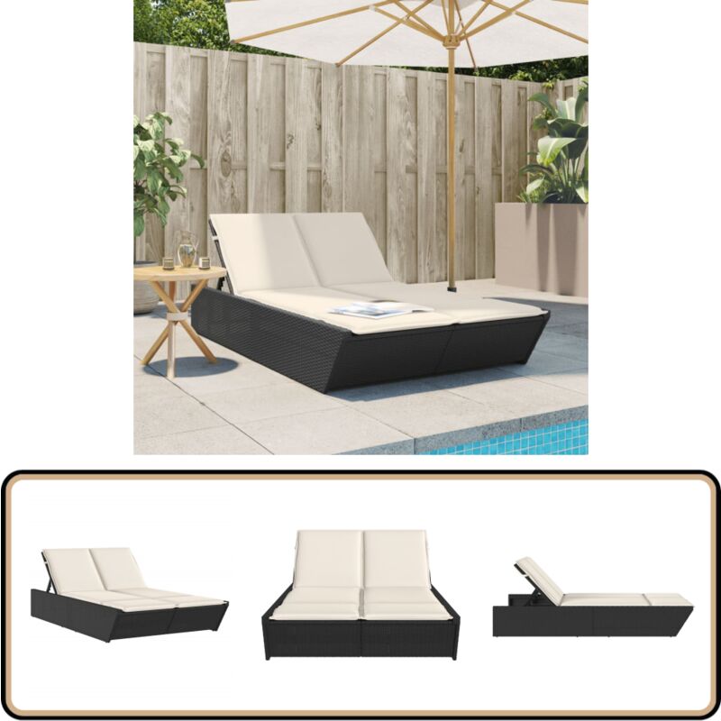Chaise longue double avec coussins noir résine tressée - Chaises Longues Doubles - Chaises Longues Pliantes - Transats - Bains De Soleil - Meubles De