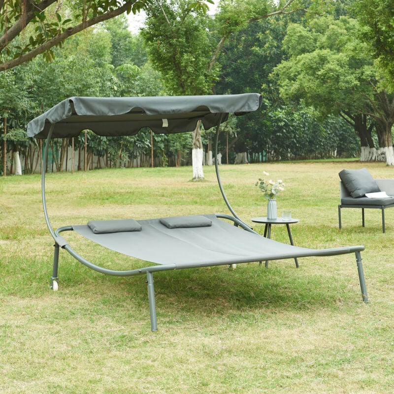 Chaise longue double Avigliano avec auvent acier laqué polyester 200 x 173 x 146 cm gris Casa.pro gris