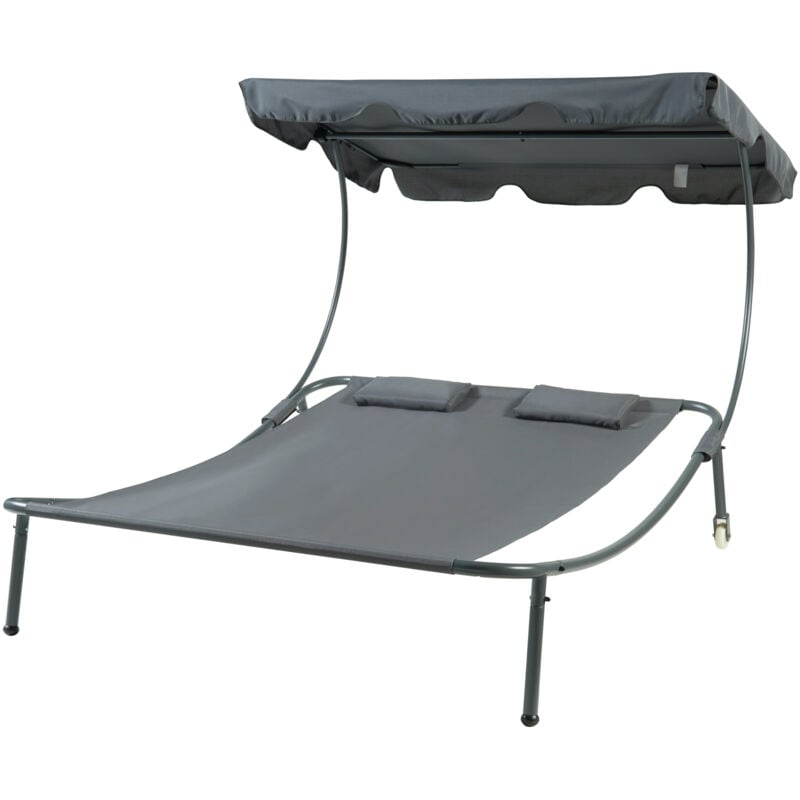 Chaise longue double Avigliano avec auvent acier laqué polyester 200 x 173 x 146 cm gris Casa.pro