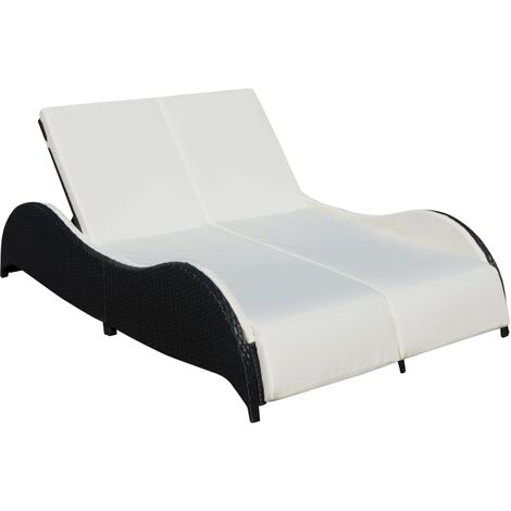 Chaise longue double Bain de soleil Transat de relaxation avec coussin Résine tressée Noir BSRHS436949