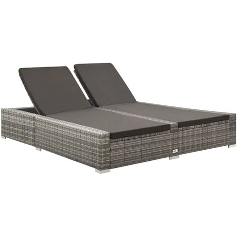 Chaise longue double  Bain de soleil Transat Résine tressée Gris 45229