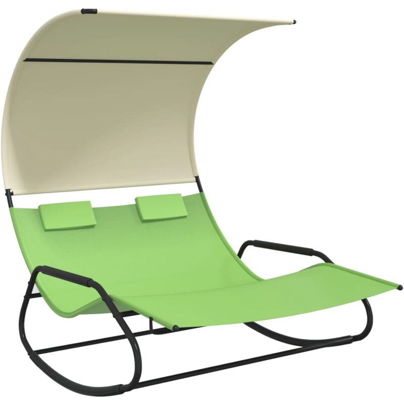 Vidaxl - Chaise longue double à bascule avec auvent Vert et crème