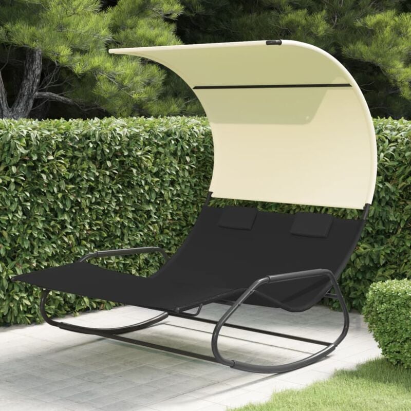 Vidaxl - Chaise longue double à bascule avec auvent Noir et crème