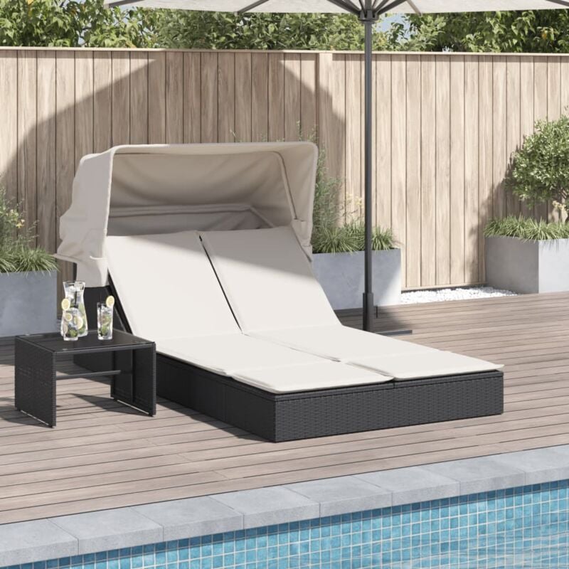 Vidaxl - Chaise longue double et auvent et coussins noir résine tressée