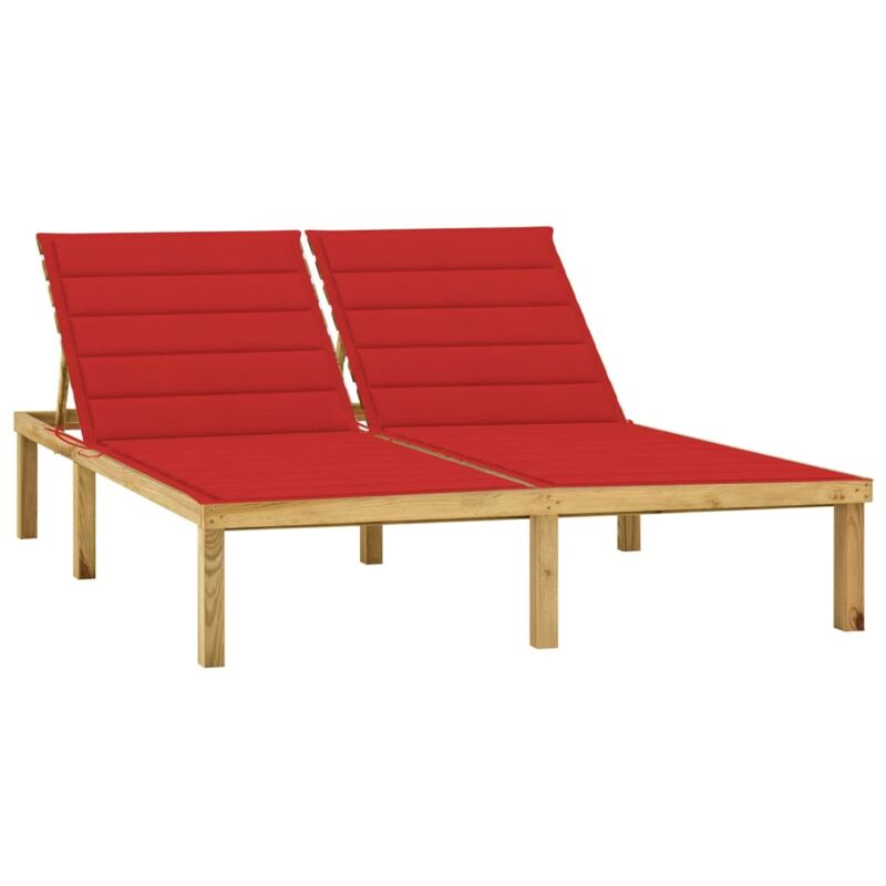 Vidaxl - Chaise longue double et coussins rouge Bois de pin imprégné
