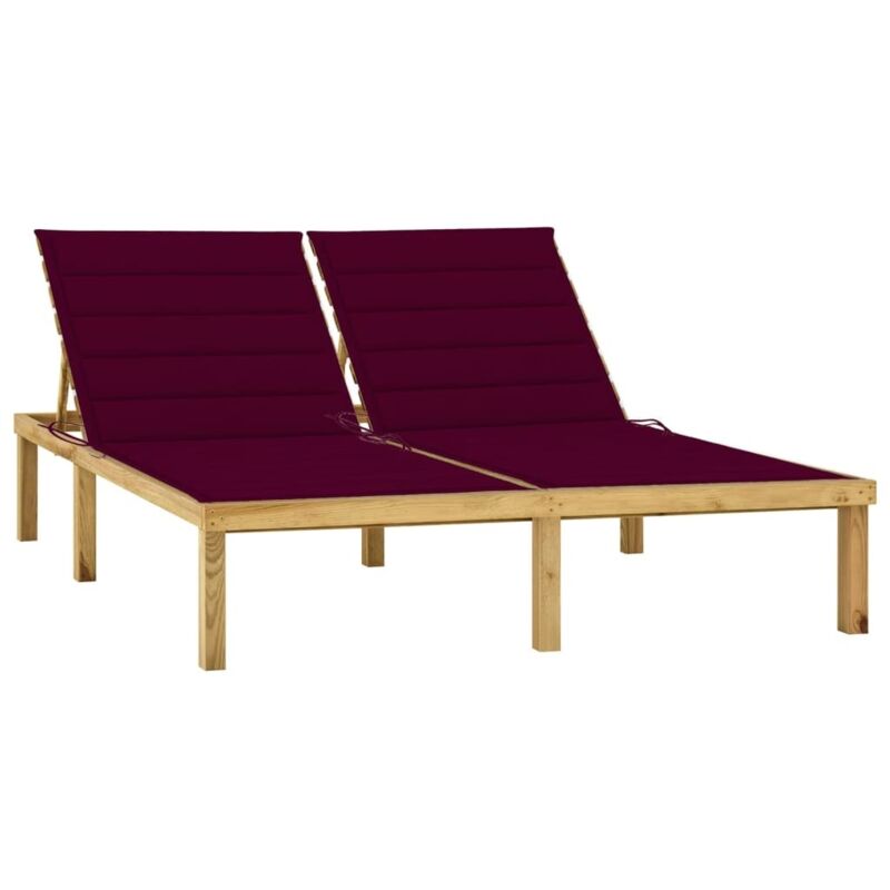 Vidaxl - Chaise longue double et coussins bordeaux Bois de pin imprégné
