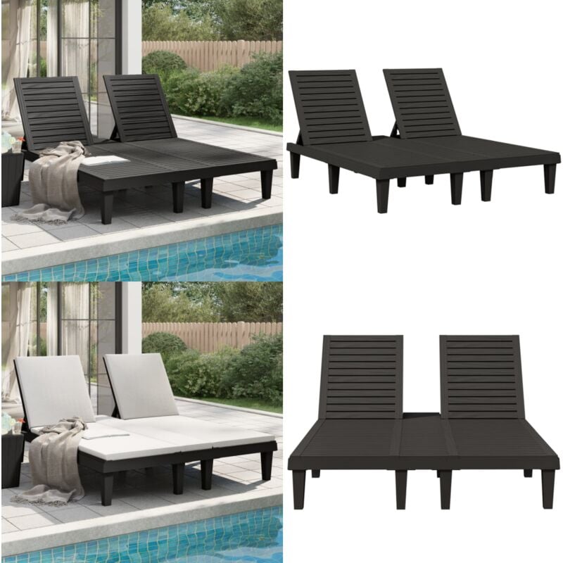 Chaise longue double noir 155x138x83 cm polypropylène - Chaises Longues - Transats - Mobilier De Jardin - Chaises De Jardin - Bain De Soleil - Home &