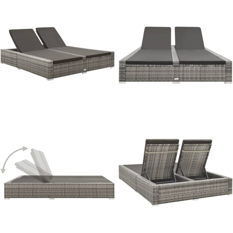 Vidaxl - Chaise longue double Résine tressée Gris - chaise longue - chaises longues - Home & Living - Gris