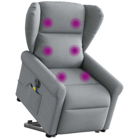 Chaise longue électrique avec fonction de massage intégrée – Revêtement en tissu gris clair, réglage inclinable, appui-tête et repose-pieds ajustables – Confort ergonomique maximal